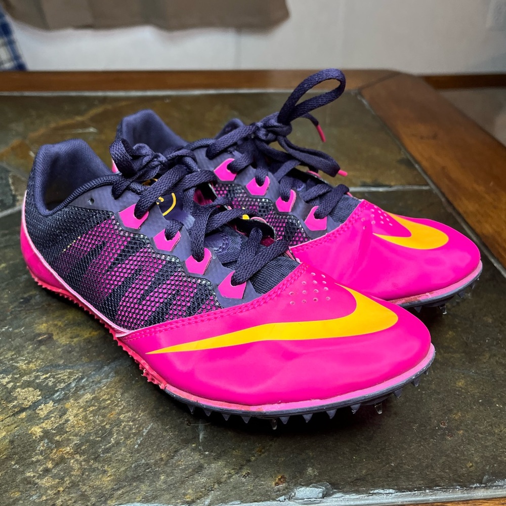 Pink and Purple Nike Track Racing Shoes with Spikes / Cleats - Size 8.5 Women's